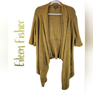 Eileen Fisher Womens Short Sleeve Open Front Cardigan Lagen Waterfall Look Sz XL